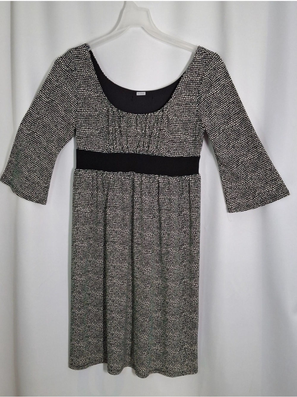 Peasant Style Gathered Scoop Neck Black and White Patterned Dress Size 12, Lined